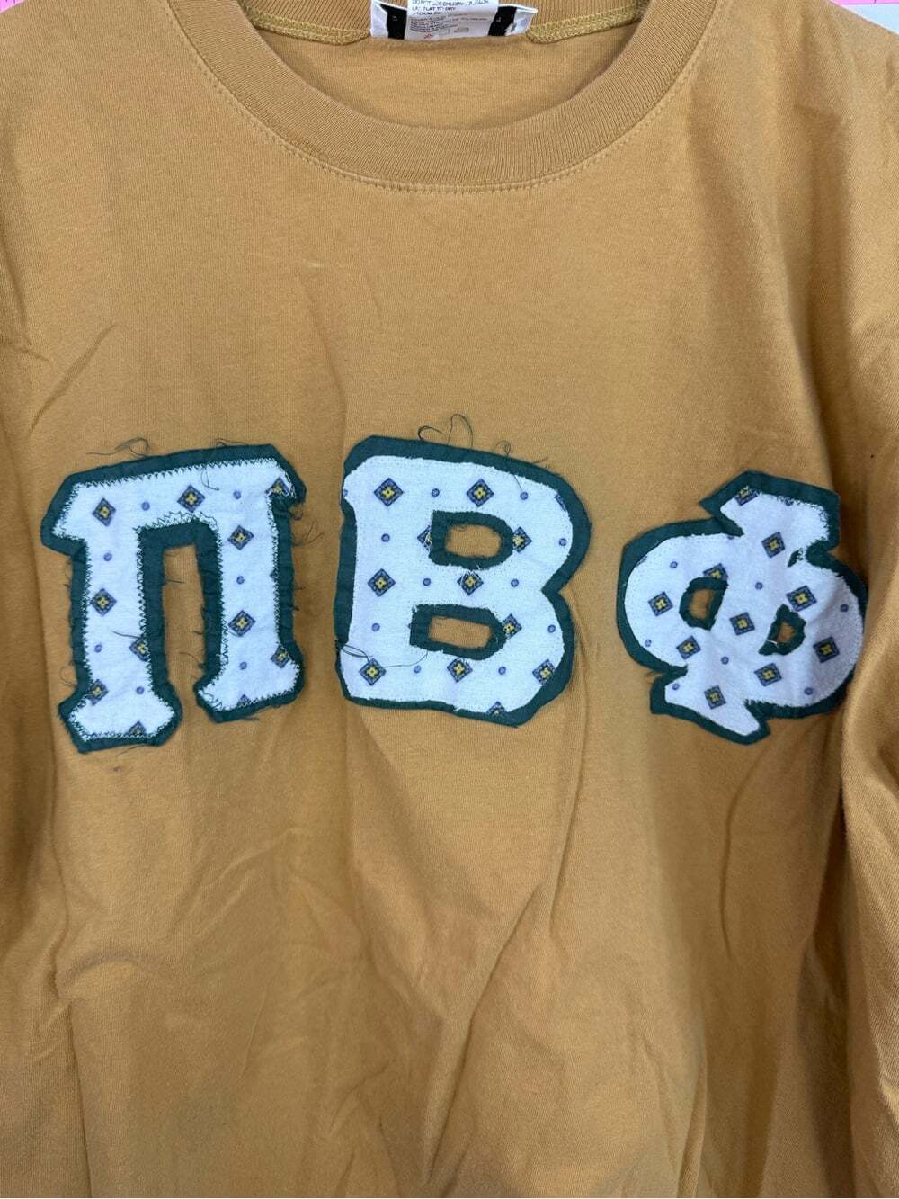 Cotton Ginny tshirt Mustard Greek Letter Tee with White & Green Applique - Picture 3 of 10
